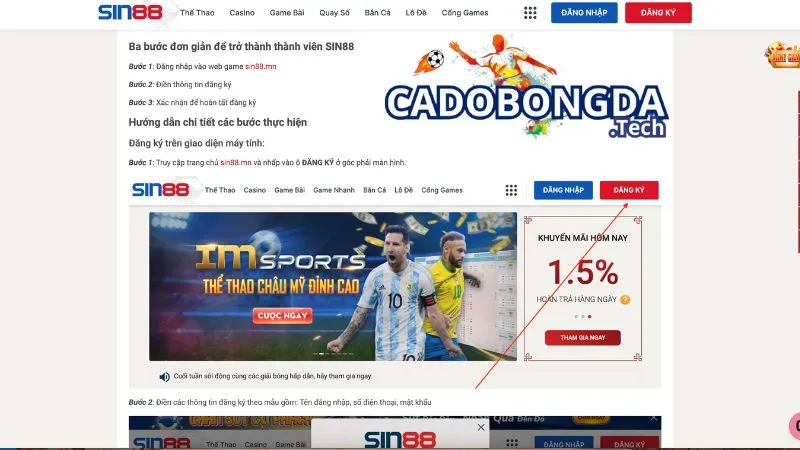 Các bước đăng ký Sin88 cho người mới