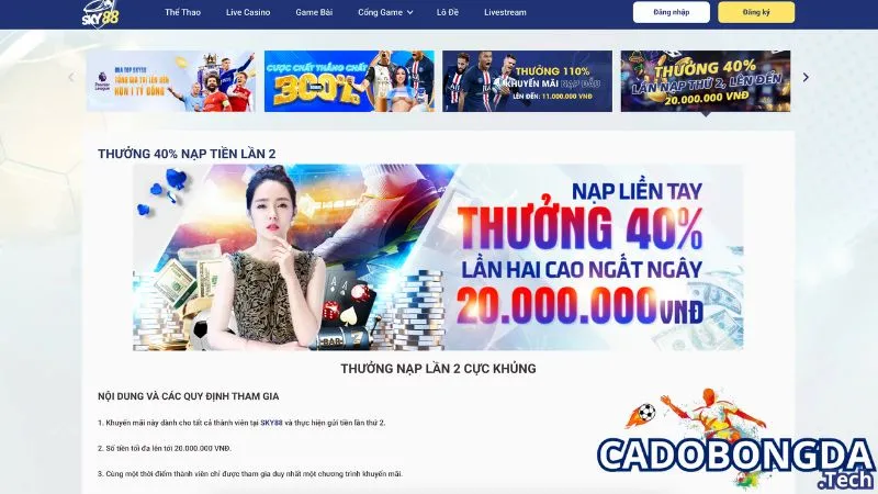 Thưởng 40% nạp tiền lần 2 