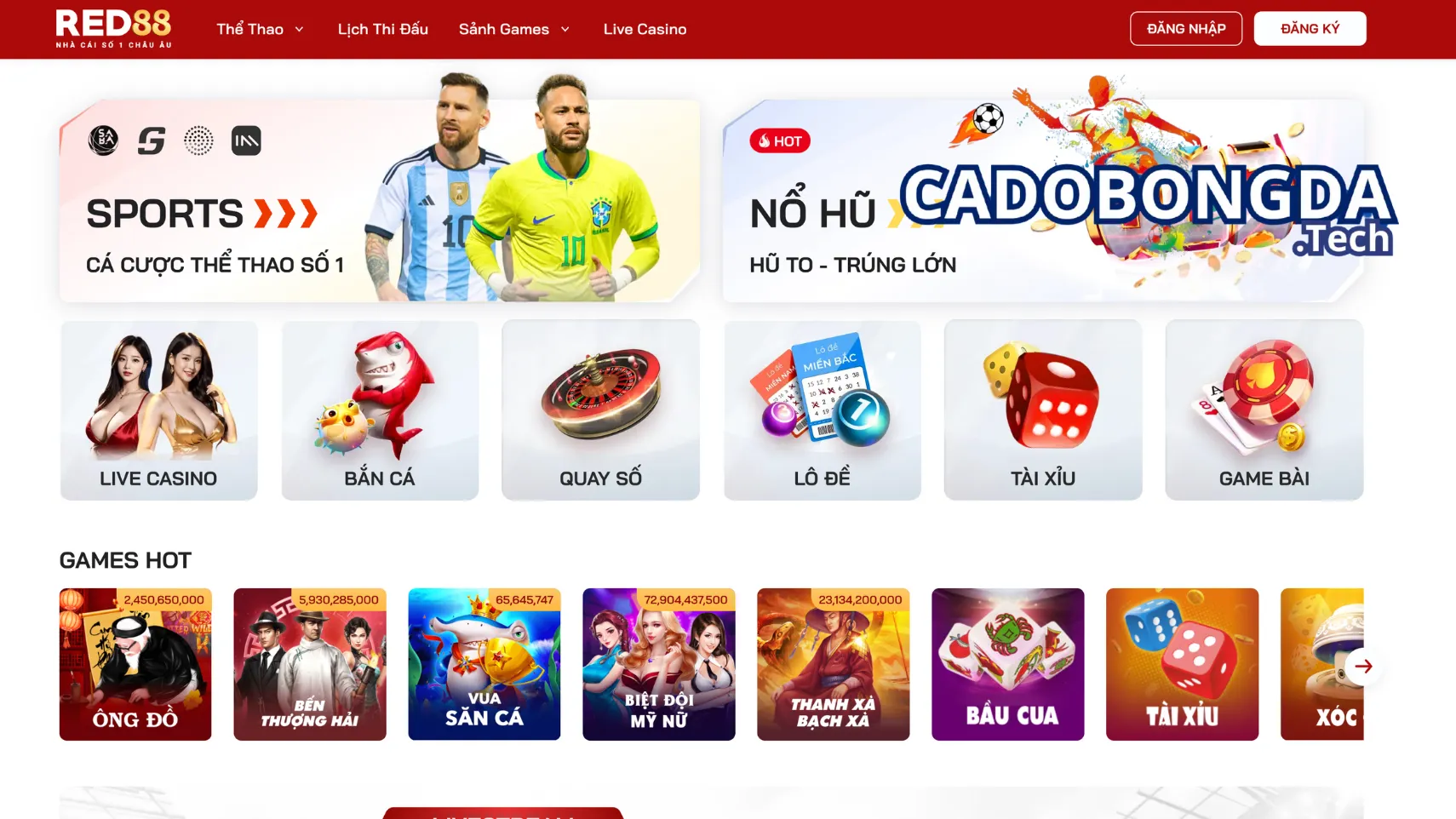Trang cá độ bóng đá uy tín RED88 nhiều điểm vượt trội
