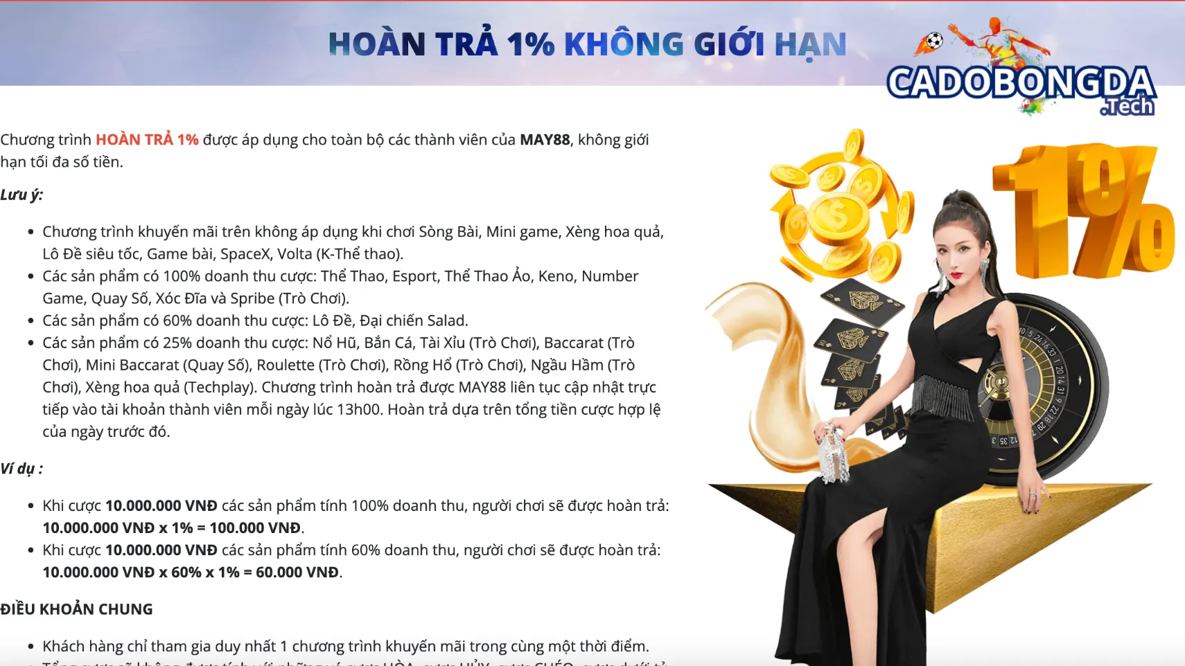 HOÀN TRẢ 1% KHÔNG GIỚI HẠN – NHẬN TIỀN HÀNG NGÀY